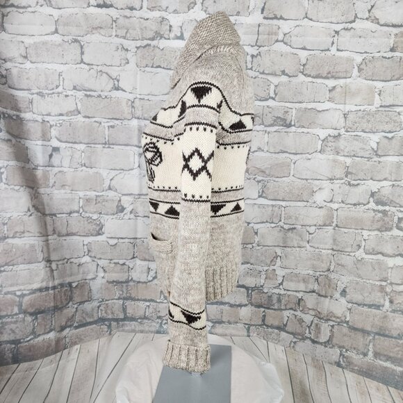 Aritzia TNA Sea to Sky Lambswool Zip Front Cardigan Logo Brown Cream Size Medium - Picture 10 of 16